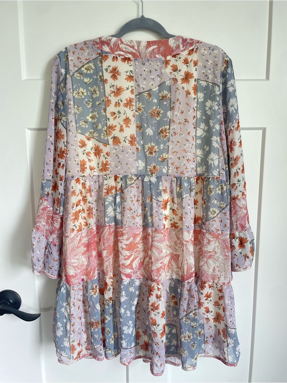 Floral Patchwork Tiered V-Neck Tunic Dress Sz L - Picture 3 of 9